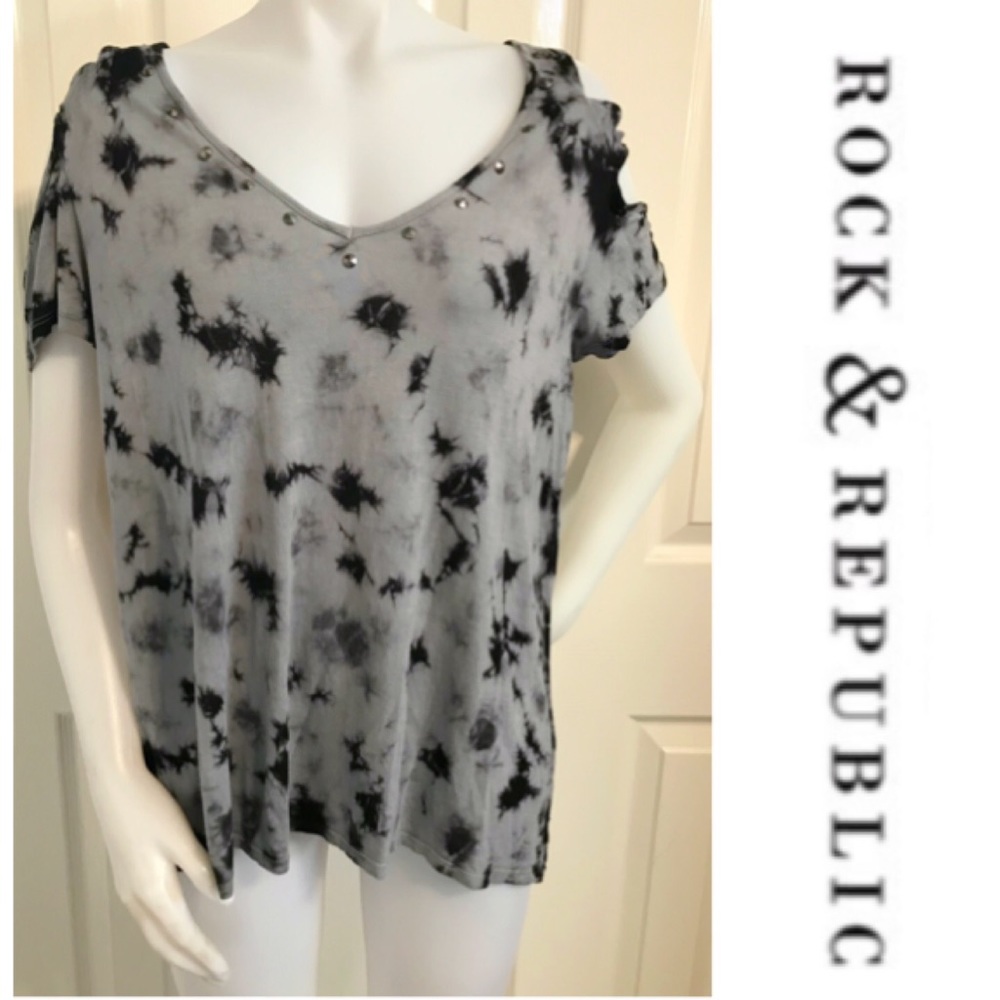 Rock & Republic, Cold Shoulder Short Sleeved, Tye Dye Shirt